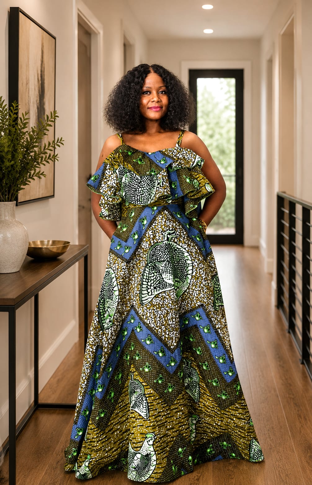 African print strap maxi dress