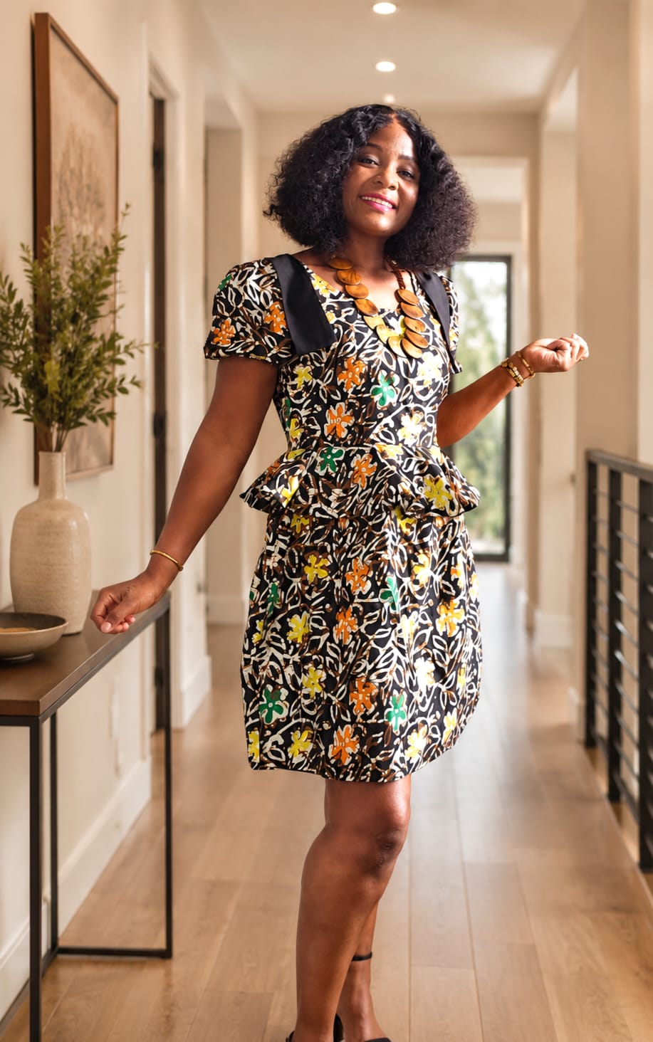 African print short peplum dress