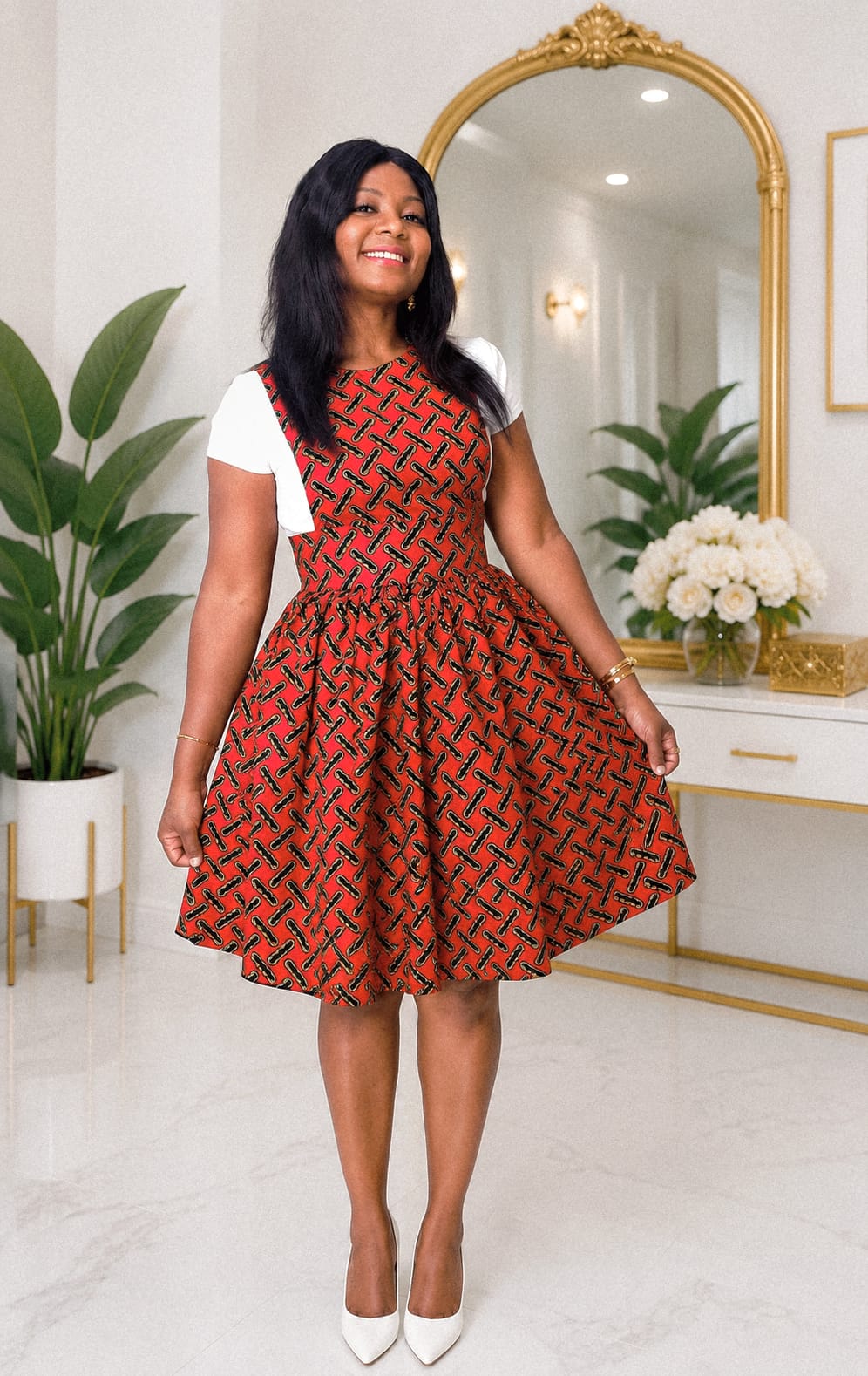African print pinafore dress