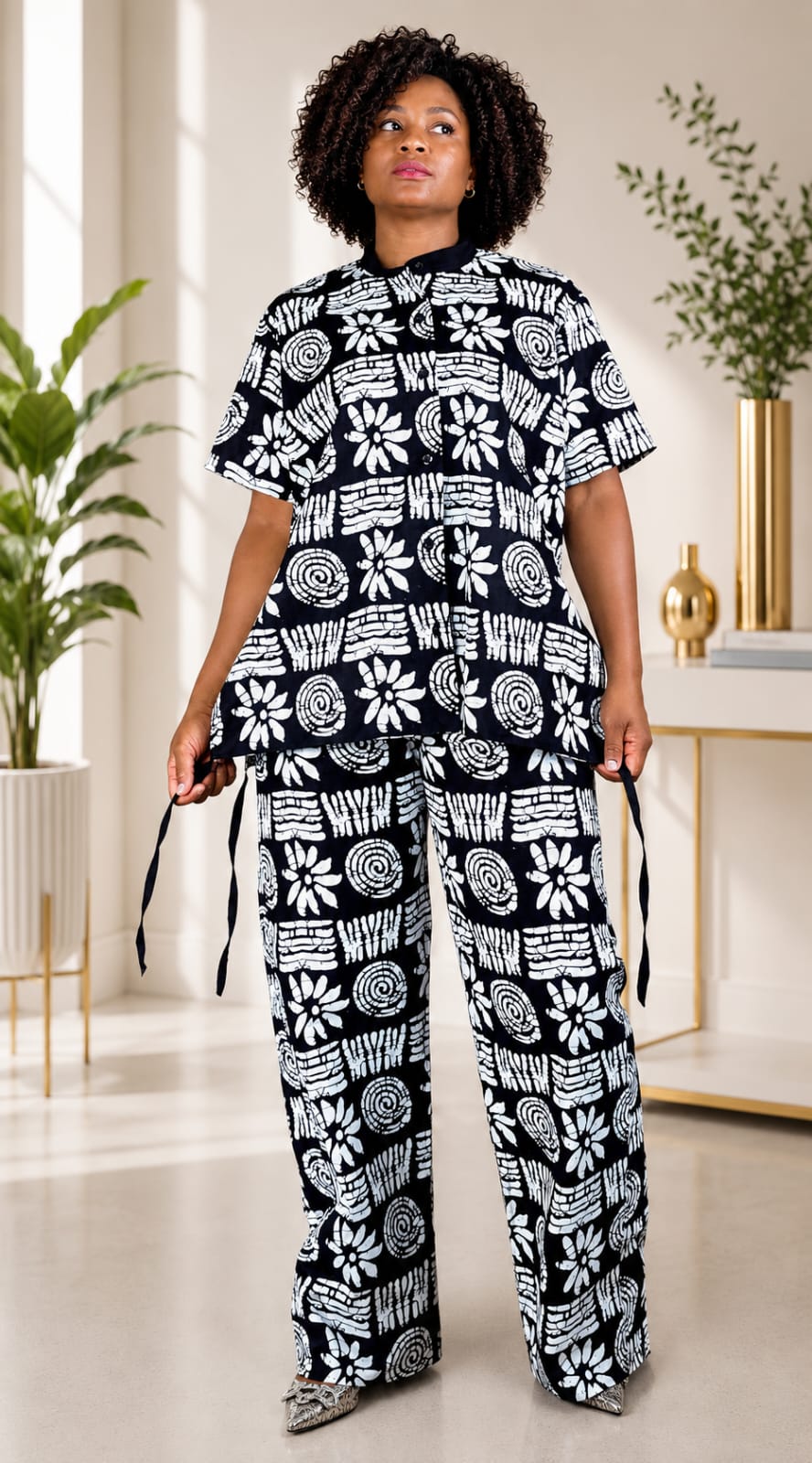 African print white & black two-piece