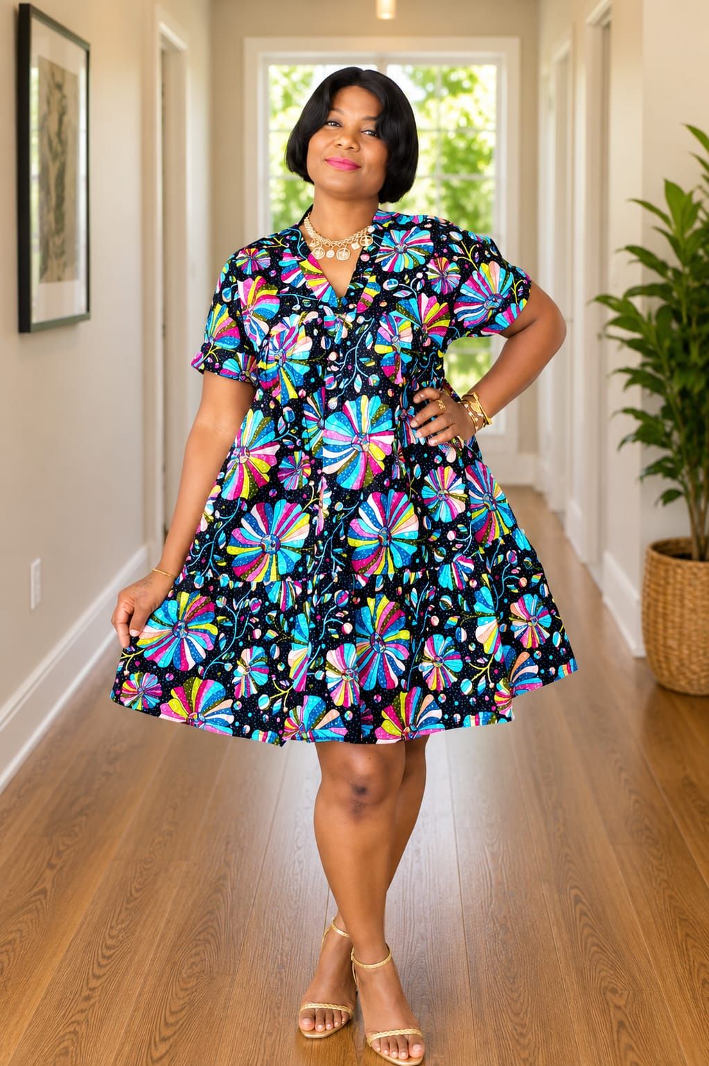 African print short kaftan dress