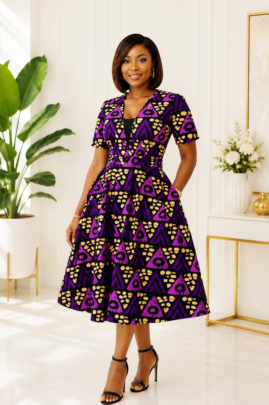 African Purple Fit & Flare Dress