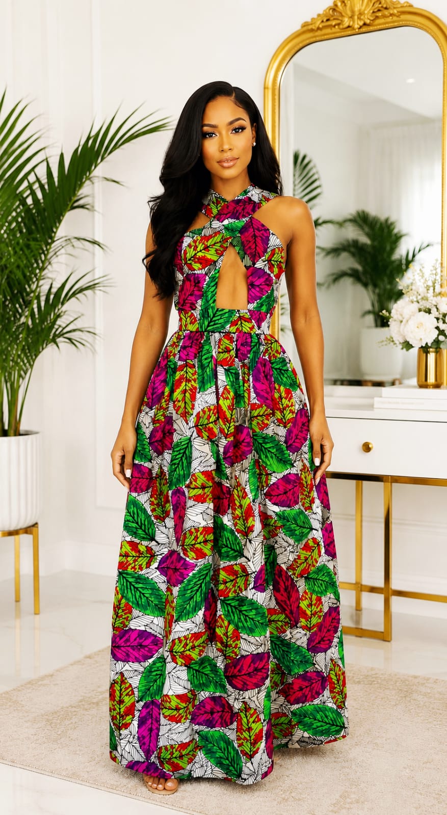 African print cut-out dress
