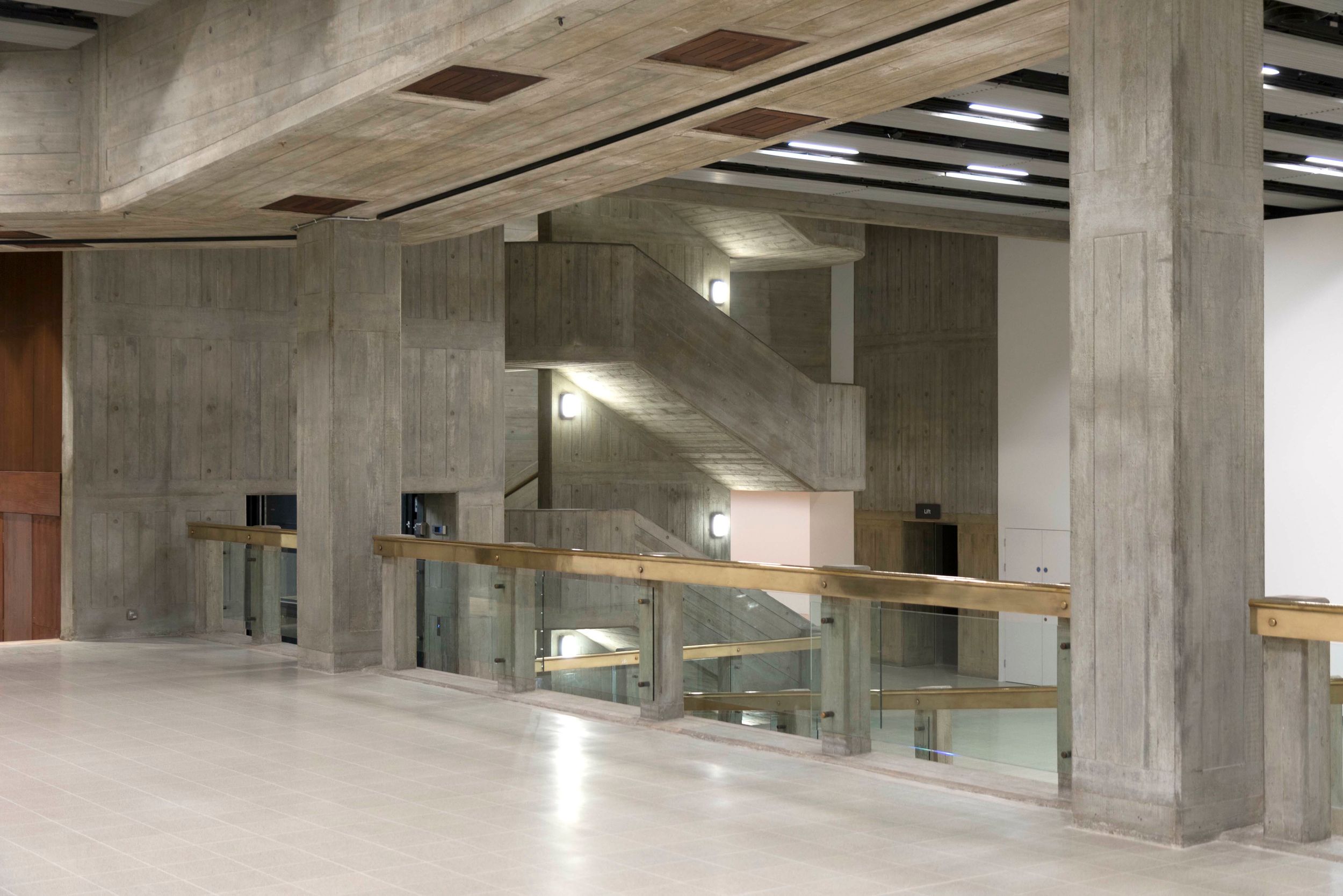 Brutalist interior of Southbank Centre, London.