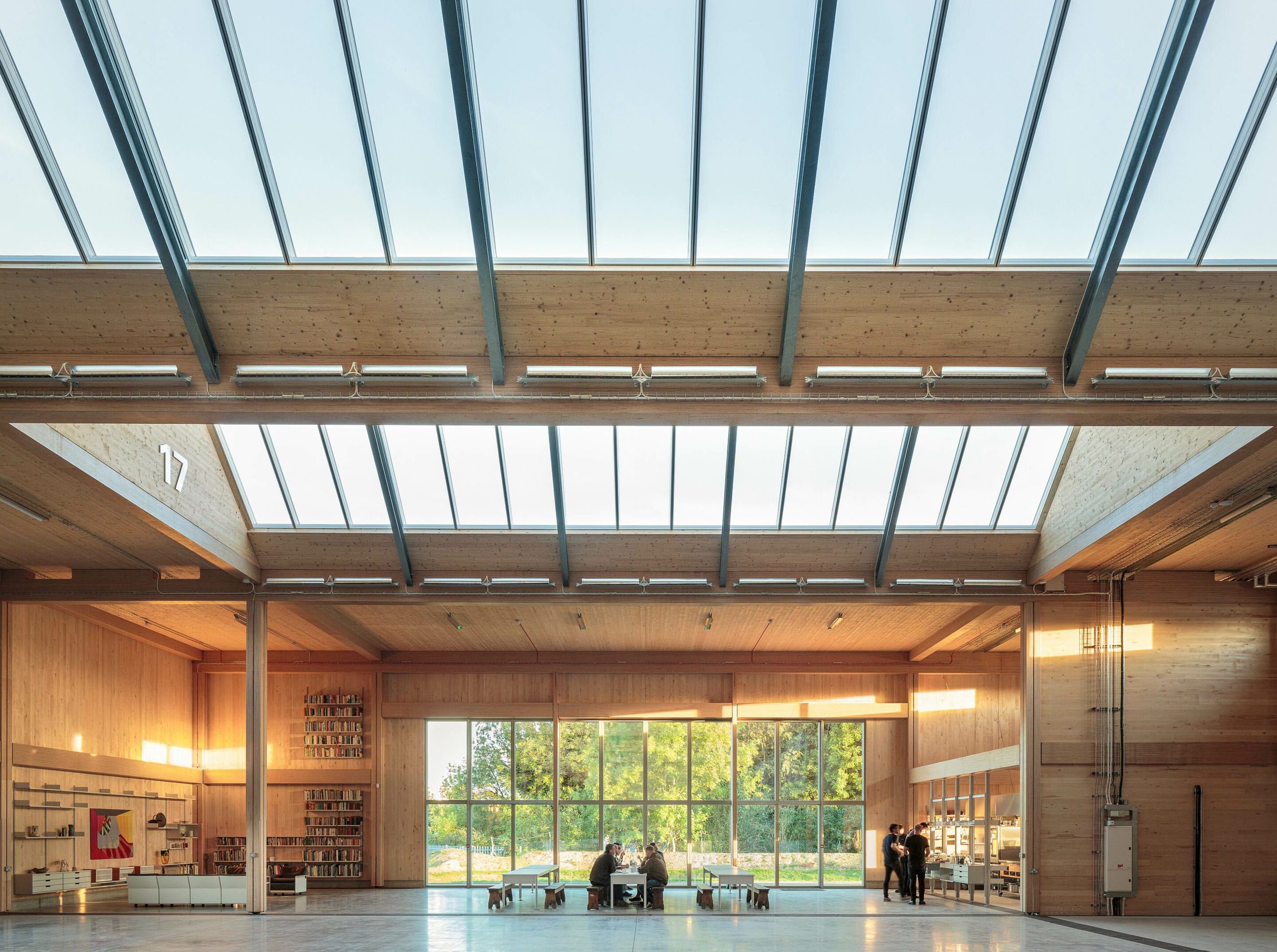 The wooden interior of Vitsœ headquarters and production building in Leamington Spa.