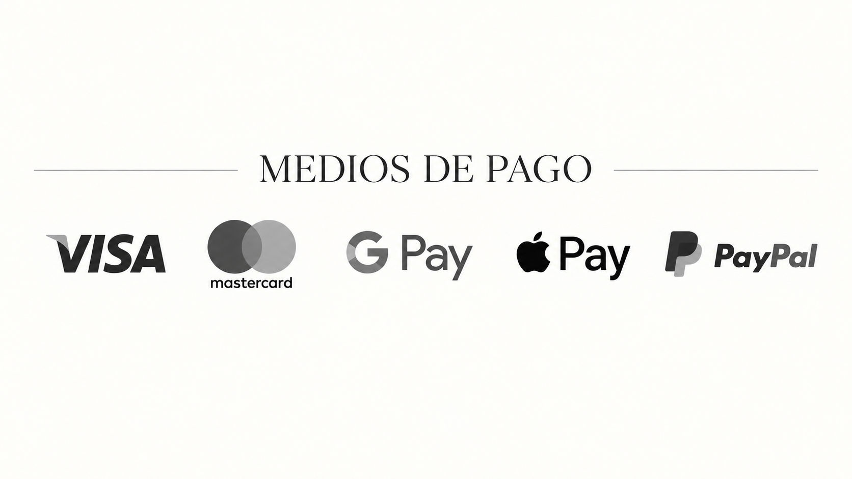 Medios de pago aceptados: tarjetas de crédito, débito y plataformas de pago seguro