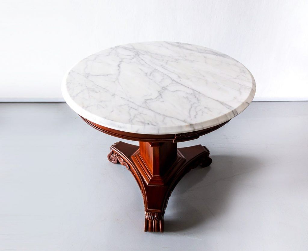 British Colonial Mahogany Marble Top Table The Past Perfect Collection