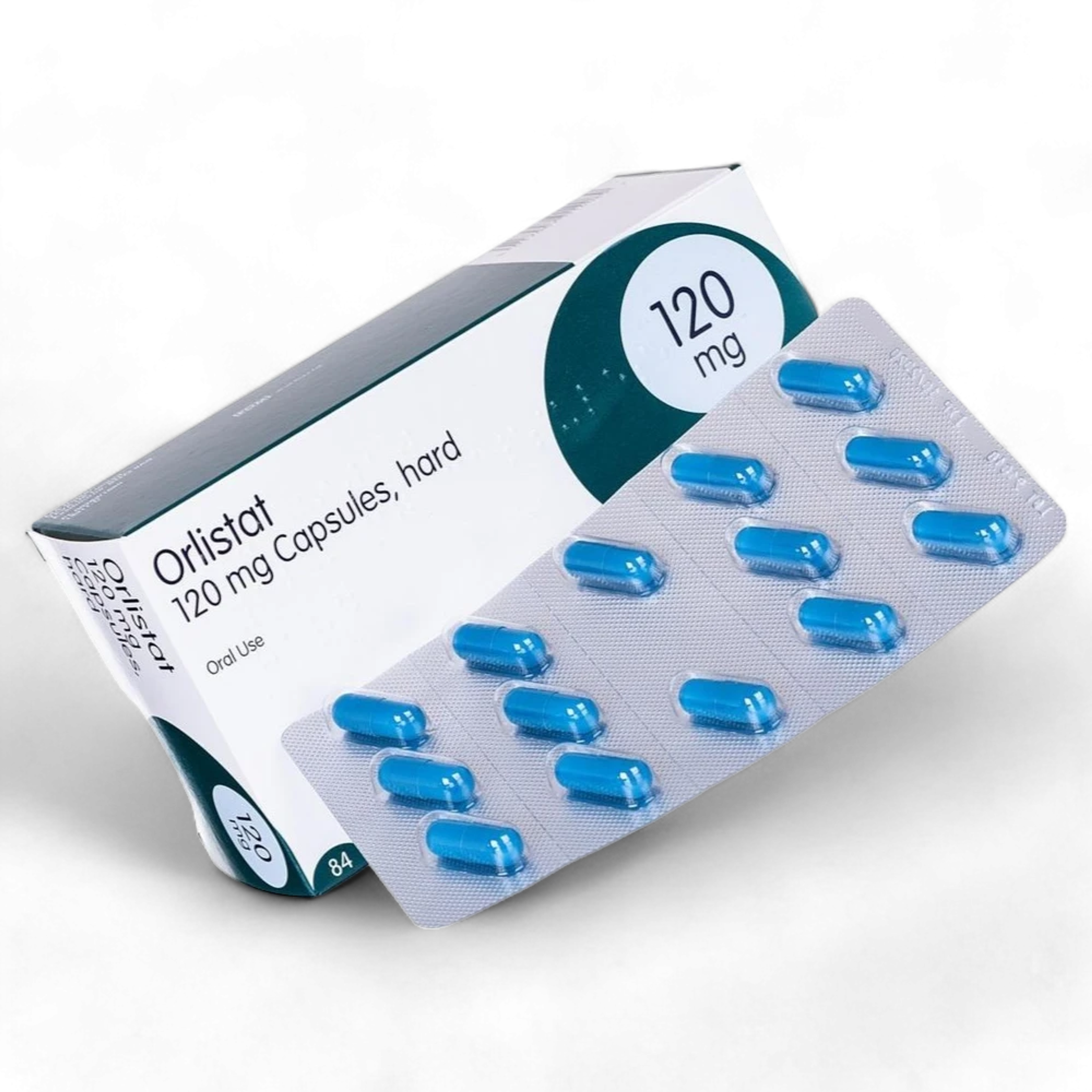 Orlistat box open with pills