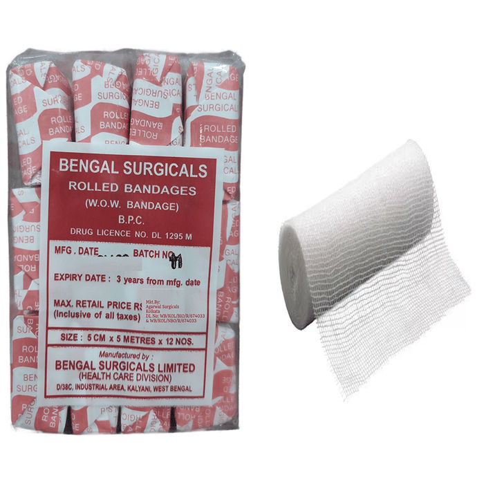 Absorbent Cotton Medical Gauze Roll Bandage (12 Each) 5cm x 5m