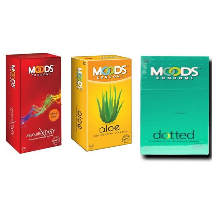 MOODS Combo Pack of Dotted, Absolute Xtasy and Aloe Condoms (36 Pieces)