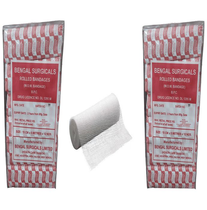 Absorbent Cotton Medical Gauze Roll Bandage (12 Each) 15cm x 5m