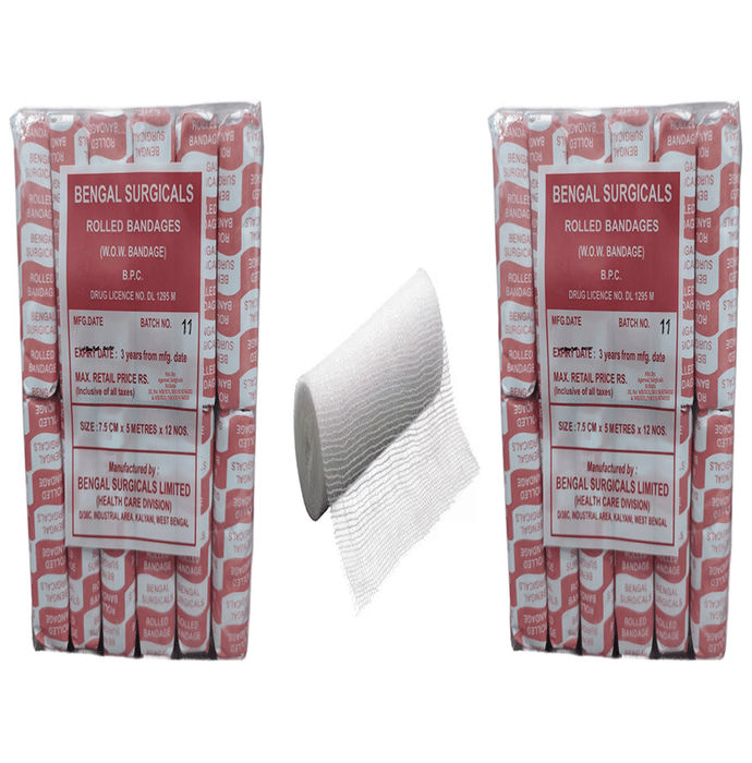 Absorbent Cotton Medical Gauze Roll Bandage (12 Each) 7.5cm x 5m