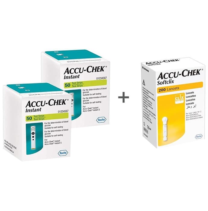 Accu-Chek Combo Pack of 2 Pack Instant 50 Test Strip & 1 Pack 200 Softclix Lancet
