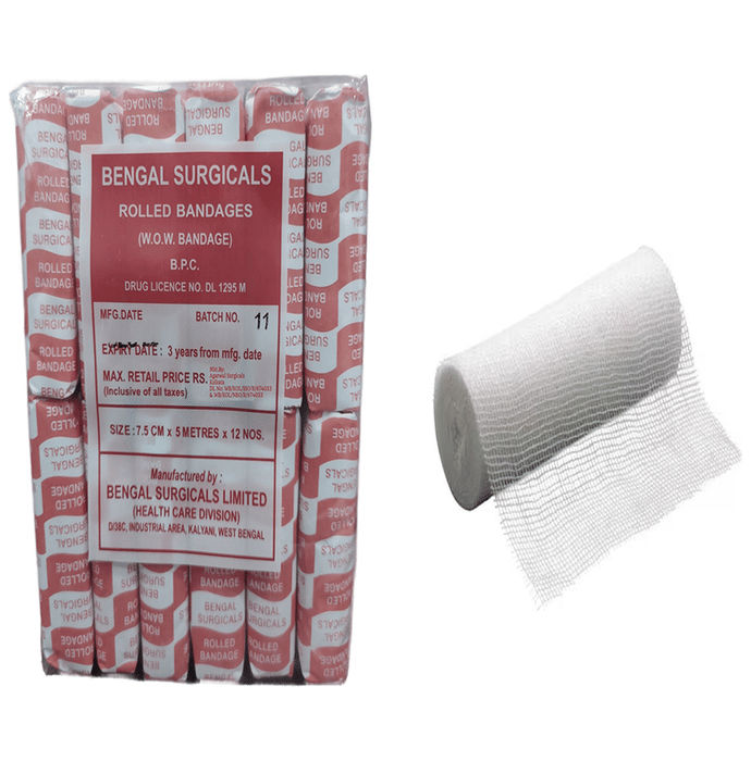 Absorbent Cotton Medical Gauze Roll Bandage (12 Each) 7.5cm x 5m