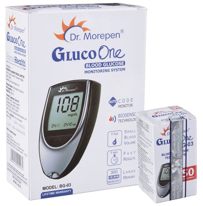 Dr Morepen Combo Pack of Gluco One BG 03 Blood Glucose Monitoring System with Gluco One BG 03 Blood Glucose 50 Test Strip