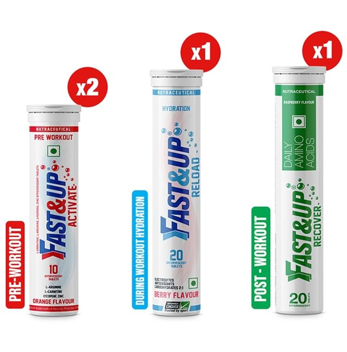 Fast&Up Combo Pack of Activate (10+10), Reload & Recover Effervescent Tablets (20 Each)