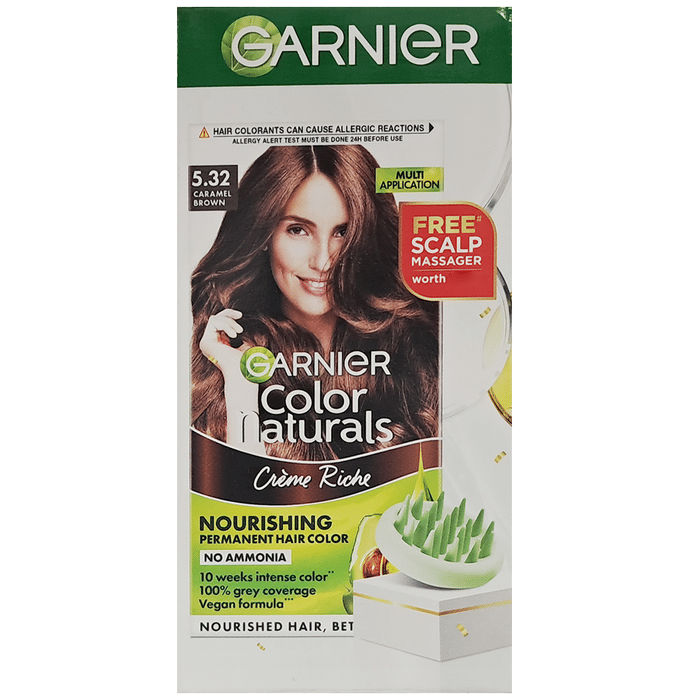 Garnier Color Naturals Creme Rich Hair Color Caramel Brown with Scalp Massager Free