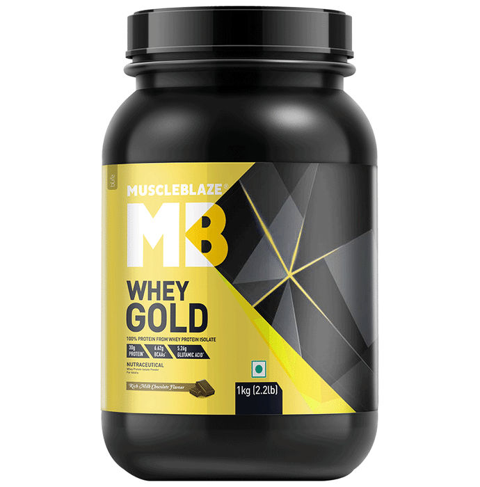 MuscleBlaze Whey Gold 100% Whey Protein Isolate | With Digestive Enzymes | Powder for Muscle Synthesis | Flavour Powder Rich Milk Chocolate