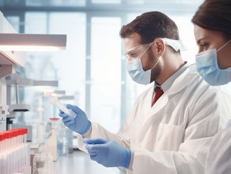 two medical technicians checking blood tests