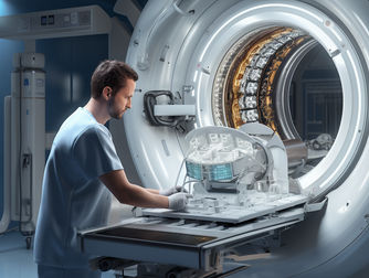 technician getting a MRI machine ready