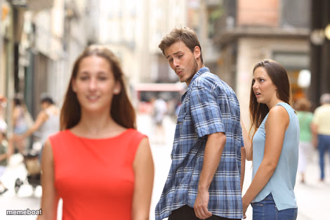 Guy checks out red dress girl - meme generator image preview
