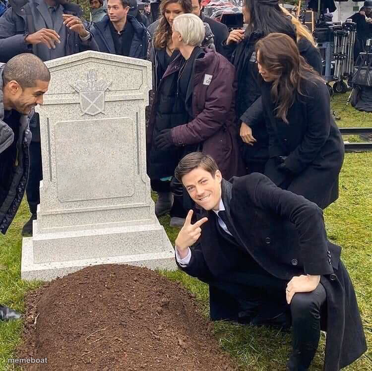 Guy posing in front of grave - meme generator image preview