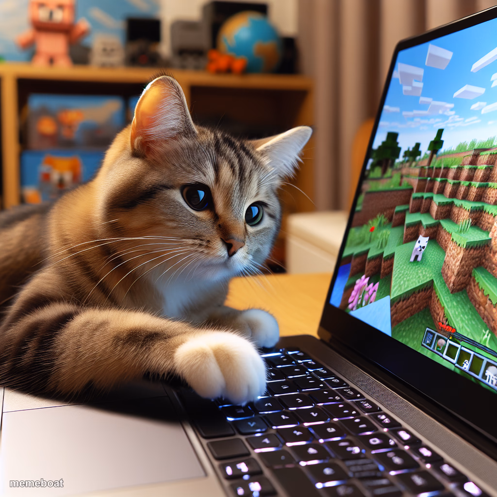 A cute cat playing Minecraft (ai generated) - meme generator image preview