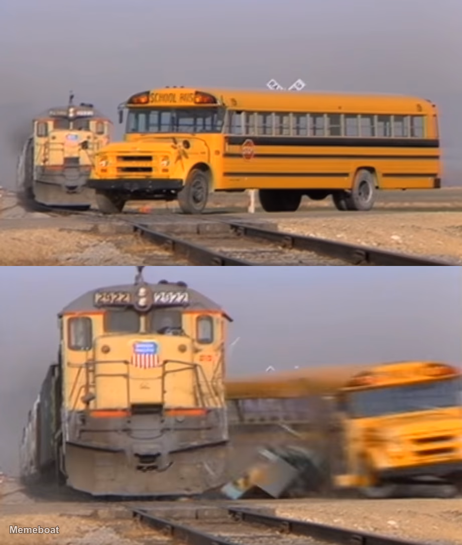 A train hitting a school bus - meme generator image preview