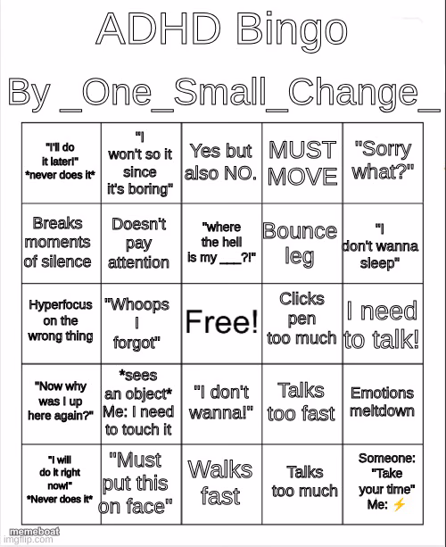 ADHD Bingo - meme generator image preview