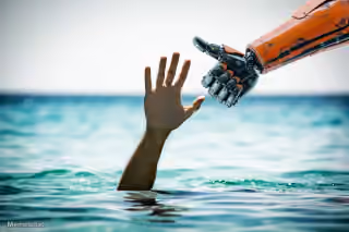 AI Robot Thumbs Up to Drowning Hand
