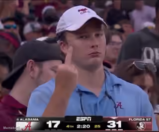 Alabama Fan Flipping Off During This Florida State Game