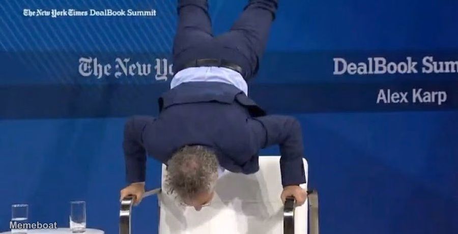 Alex Karp Handstand Using a Chair (AI Generated) - meme generator image preview