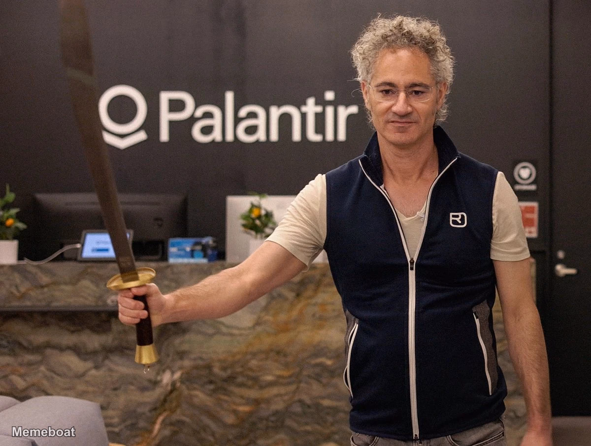 Alex Karp Palantir CEO Holding a Sword - meme generator image preview