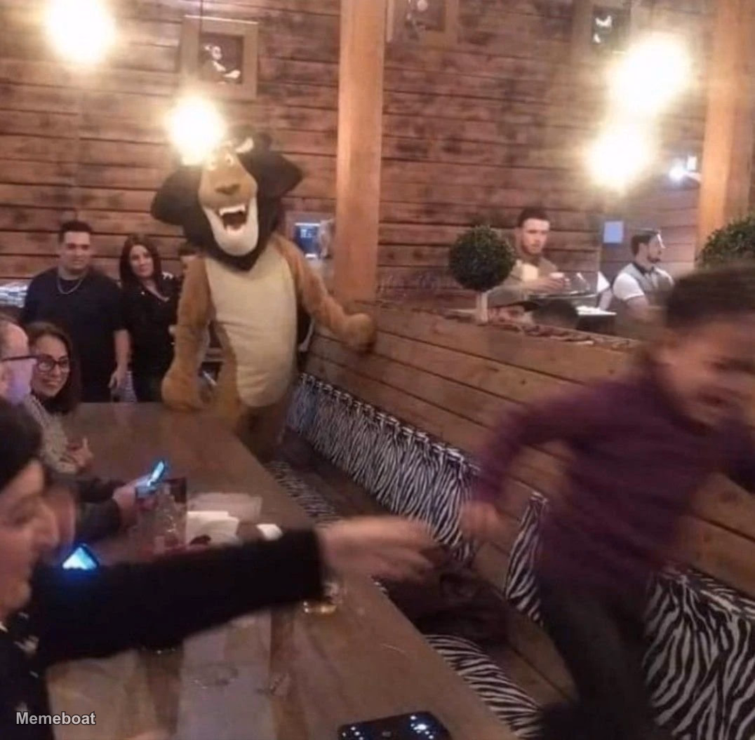 Alex The Lion In Restaurant - meme generator image preview