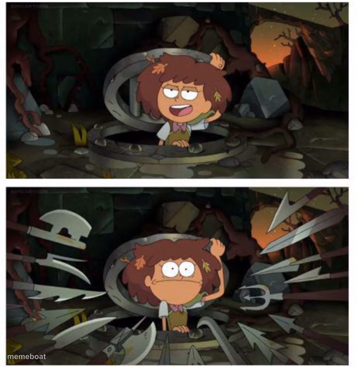 Amphibia anne gets caught in sewer - meme generator image preview