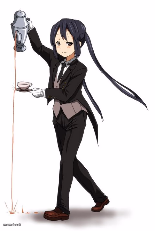 Anime girl pouring tea but missing the cup - meme generator image preview