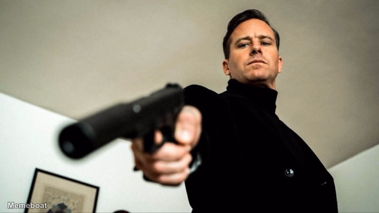 Armie Hammer Pointing a Gun - meme generator image preview