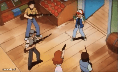 Ash Ketchum gets guns pointed at him - meme generator image preview