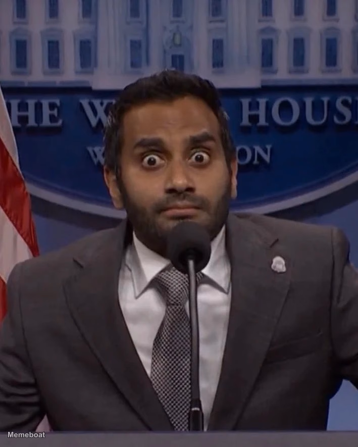 Aziz Ansari as FBI Director Kash Patel on SNL - meme generator image preview