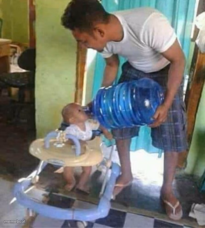 Baby drinking water cooler - meme generator image preview