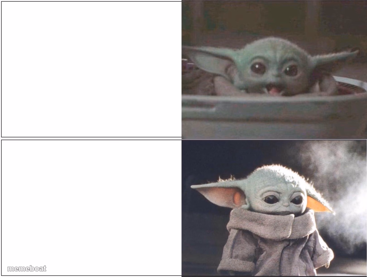 Baby Yoda happy then sad - meme generator image preview
