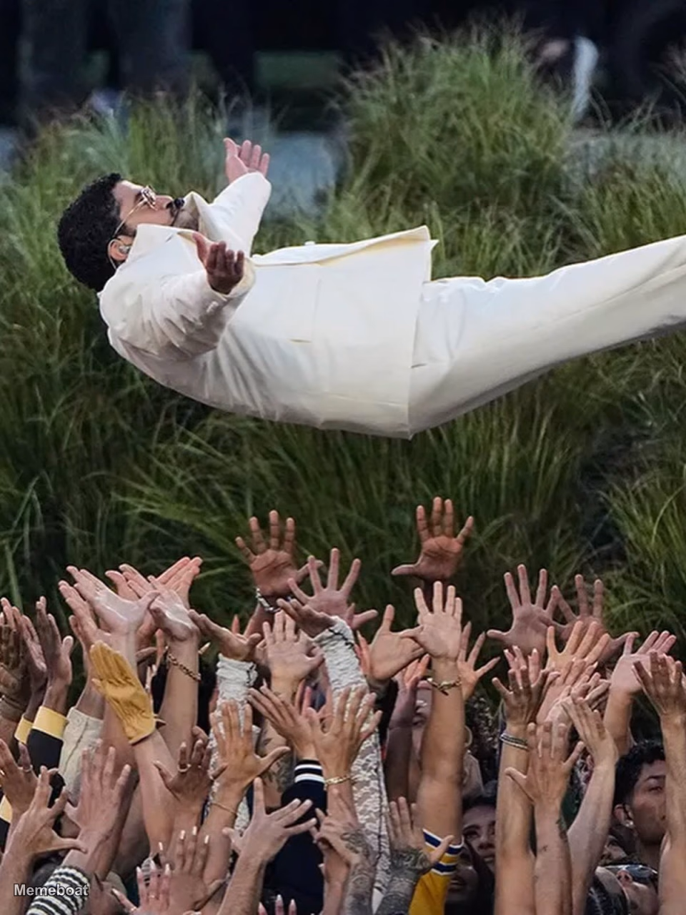 bad bunny trust fall - meme generator image preview