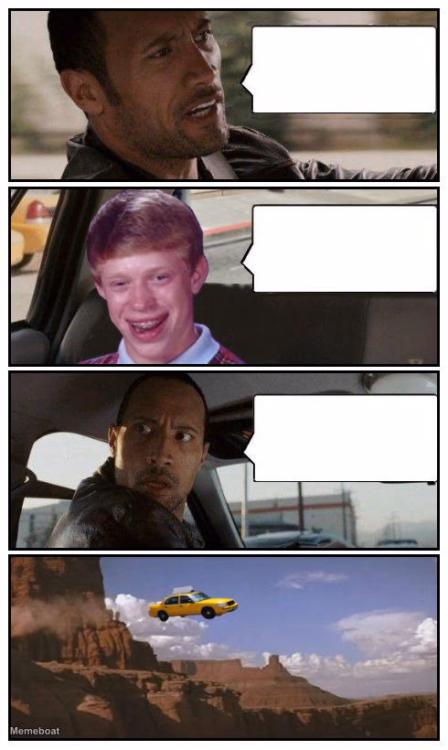 Bad Luck Brian Disaster Taxi runs over cliff - meme generator image preview