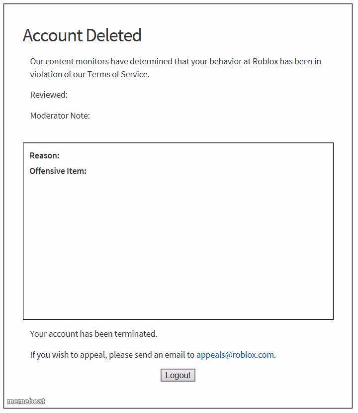 Roblox Account Deleted - meme generator image preview