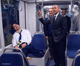 Barack Obama Riding The Subway Next To a Sleeping guy