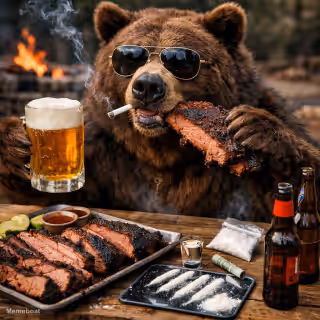 Bear necessitates being brisket, beer, and cocaine