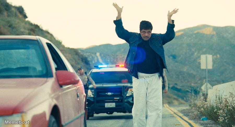 Benicio Del Toro Dance Pose from "One Battle After Another" - meme generator image preview