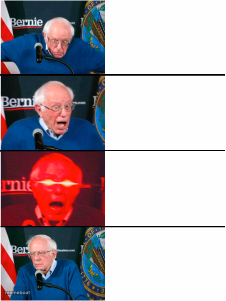 Bernie Sanders reaction (nuked then sad) - meme generator image preview