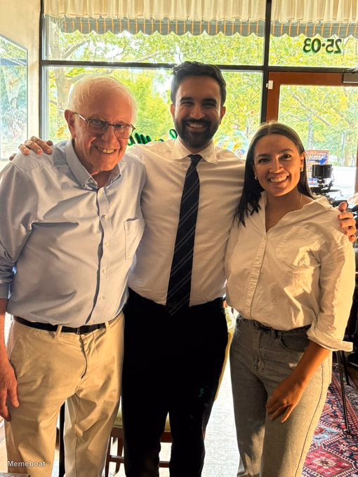 Bernie Sanders, Zohran, and AOC - meme generator image preview