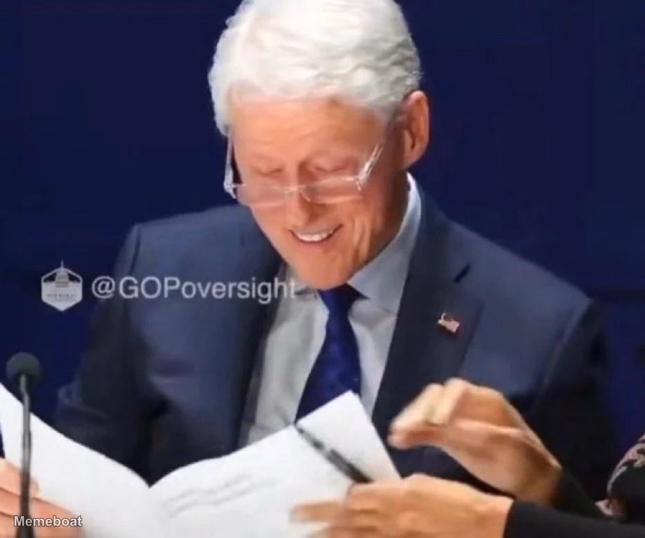 Bill Clinton Laughing While Examining Epstein Files - meme generator image preview